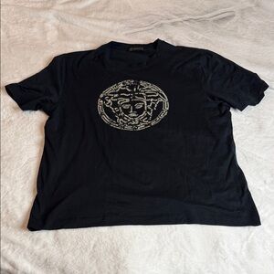 Versace Dark Tee with Silver Medusa Emblem